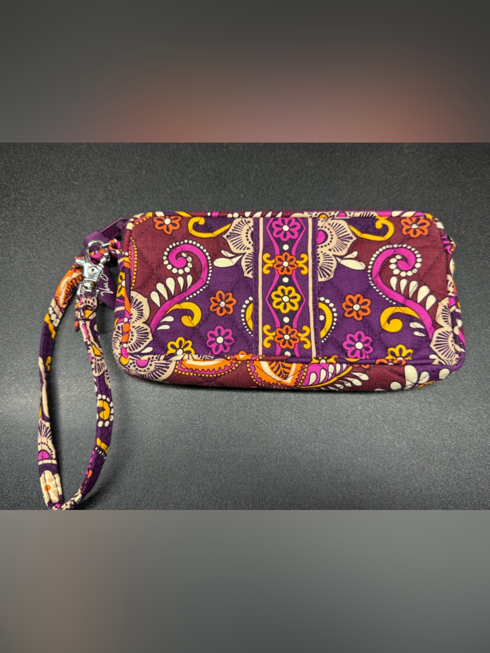 Vera Bradley Purple Paisley Quilted Zip Wristlet Pouch Wallet